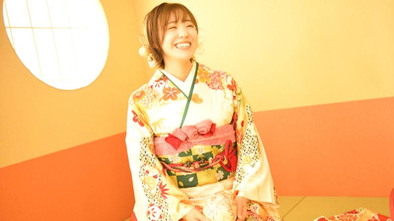 写真館で成人式の前撮りの写真撮影